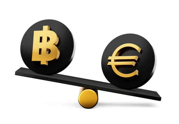 Golden Baht Euro Symbool Afgeronde Zwarte Pictogrammen Met Balance Weight — Stockfoto