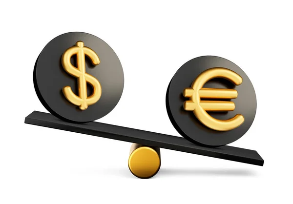 Dólar Dourado Símbolo Euro Ícone Preto Arredondado Com Equilíbrio Peso — Fotografia de Stock