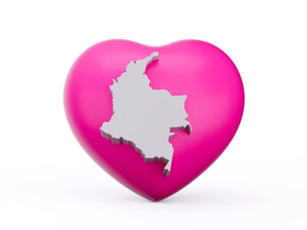 stock image 3d Pink Heart With 3d White Map Of Colombia Isolated On White Background, 3d illustration