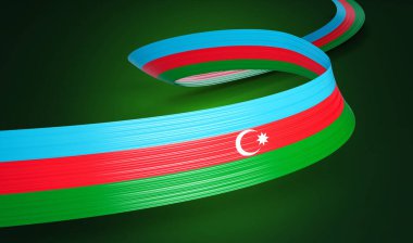 Azerbaycan 'ın 3d Bayrağı, 3d Dalgalı Parlak Azerbaycan Kurdelesi Yeşil Arkaplanda İzole Edildi, 3d Görüntü
