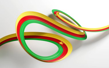 3d Kamerun Bayrağı 3d Dalgalanan Kurdele Bayrakları Beyaz Arkaplanda İzole Edildi, 3d Görüntü