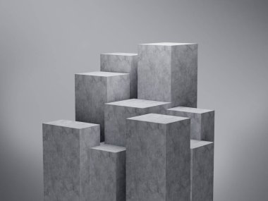 3D Dokuz Gri Boş Beton Podyumu Gri Arkaplanda İzole Edildi, 3D Görüntü