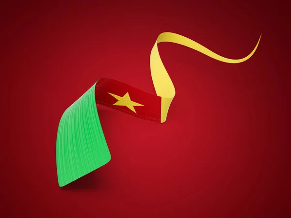 Kamerun Bayrağı Dalgalı Parlak Kamerun Kurdelesi Kırmızı Arkaplanda Zole Edildi — Stok fotoğraf