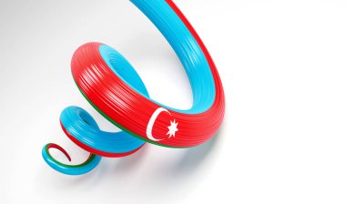 Azerbaycan 'ın 3d Bayrağı Azerbaycan' ın Sarmal Parlak Kurdeleli Bayrağı Beyaz Arkaplanda 3d illüstrasyon