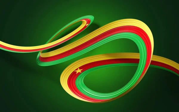 Flagge Kameruns Wehende Bandfahne Isoliert Auf Grünem Hintergrund Illustration — Stockfoto