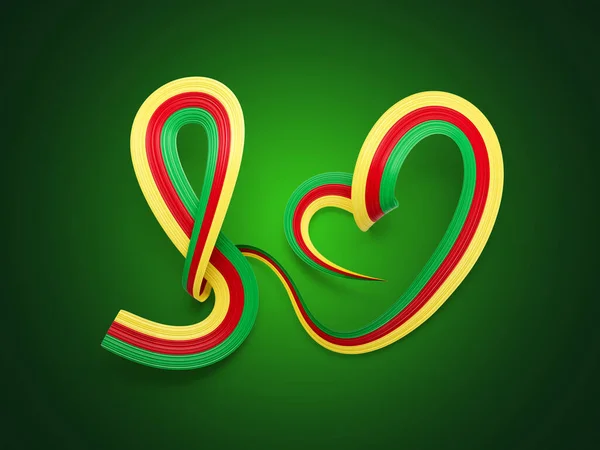 Bandeira Camarões Coração Forma Bandeira Fita Conscientização Ondulada Fundo Verde — Fotografia de Stock