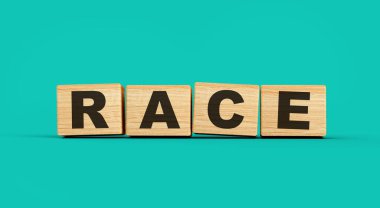 Tahta bloklar Race kelime kavramı izole arka plan 3d illüstrasyon