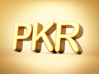 3D Altın Parlak Pakistanlı PKR Para Birimi Simgesi Altın Arkaplanda İzole Edildi, 3D Görüntü