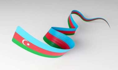 Azerbaycan 'ın 3d Bayrağı Azerbaycan' dan Sallanan Kurdele Beyaz Arkaplanda İzole Edildi, 3d illüstrasyon