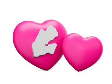 Djibouti 'nin 3 boyutlu beyaz haritalı 3D Parlak Pembe Kalpler.