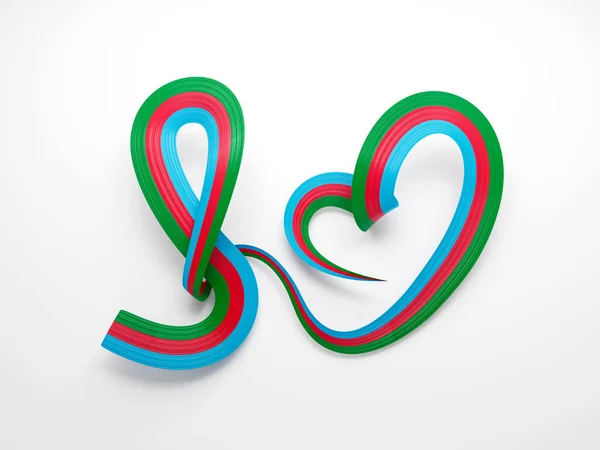Azerbaycan Bayrağı Kalp Şeklinde Dalgalı Farkındalık Kurdelesi Beyaz Arkaplanda Illüstrasyon — Stok fotoğraf