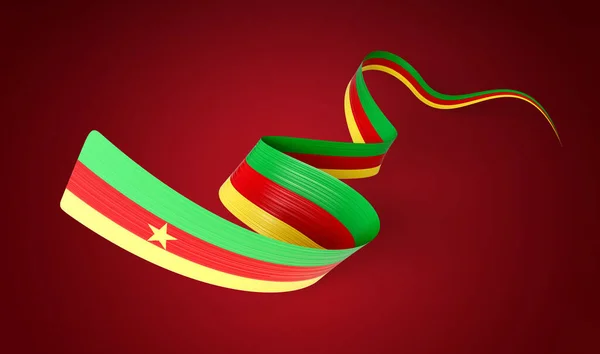 Flag Cameroon Waving Ribbon Flag Isolated Red Background Illustration — 스톡 사진