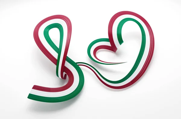 Bandeira Itália Coração Forma Bandeira Fita Consciência Ondulada Fundo Branco — Fotografia de Stock