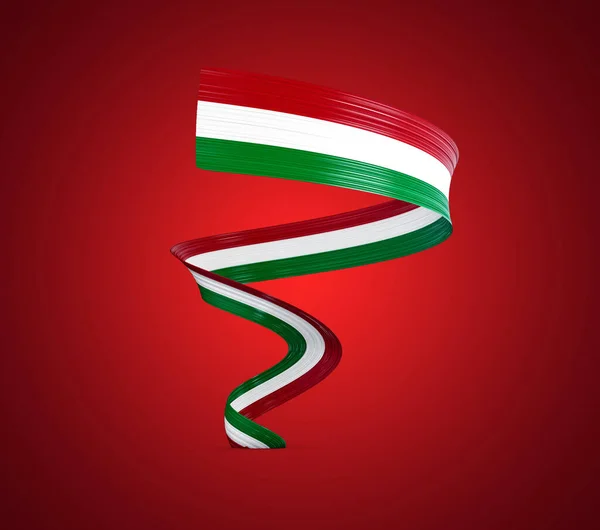 Flagge Von Italien Glänzendes Fahnenband Isoliert Auf Rotem Hintergrund Illustration — Stockfoto