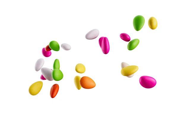Renkli Badem Şekerleri Şeker Kaplamalı Badem Şekerleri Beyaz Arkaplanda Düşerken — Stok fotoğraf