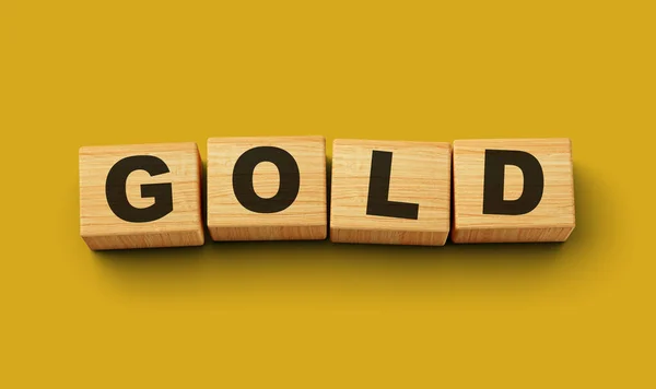 Holzblöcke Gold Wort Konzept Isoliert Hintergrund Illustration — Stockfoto