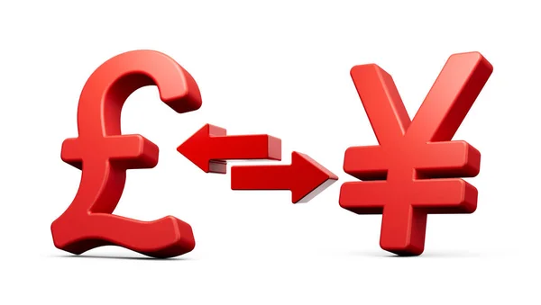 Rotes Pfund Und Yen Symbol Symbole Mit Geldwechselpfeilen Auf Weißem — Stockfoto