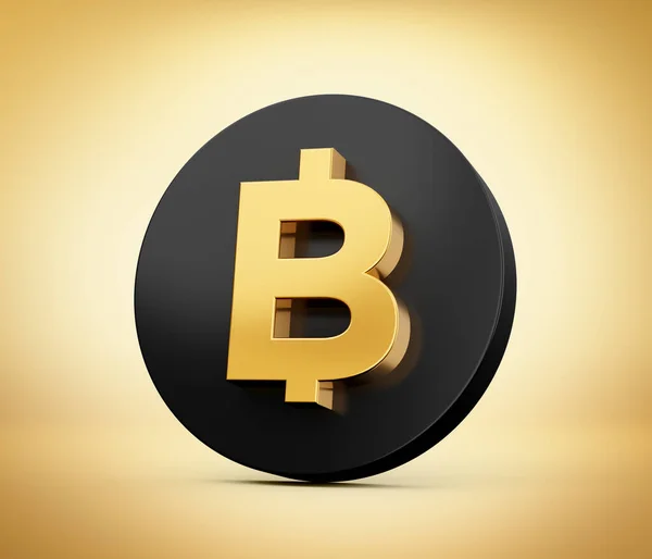 Golden Shiny Baht Rounded Black Coin Icon Isolated Golden Background — стокове фото