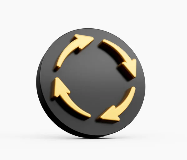 Símbolo Reciclaje Cuatro Flechas Oro Con Icono Negro Redondeado Sobre —  Fotos de Stock