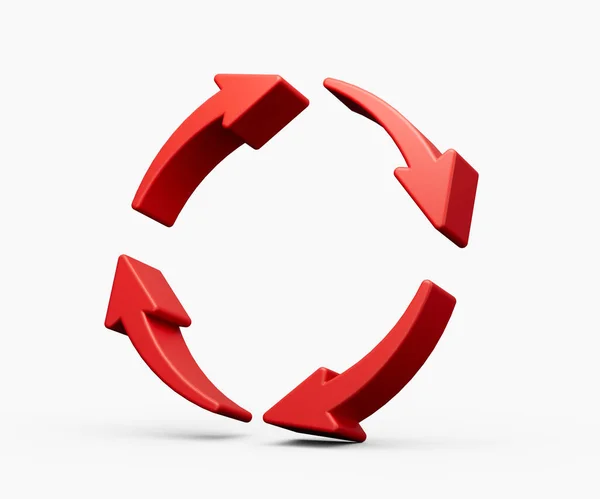 Rojo Reciclaje Icono Símbolo Cuatro Flechas Rotación Roja Aislado Sobre —  Fotos de Stock