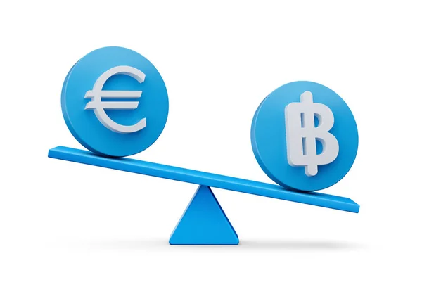 Bianco Euro Baht Simbolo Sulle Icone Blu Arrotondate Con Equilibrio — Foto Stock
