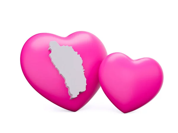 stock image 3d Shiny Pink Hearts With 3d White Map Of Dominica Isolated On White Background 3d illustration