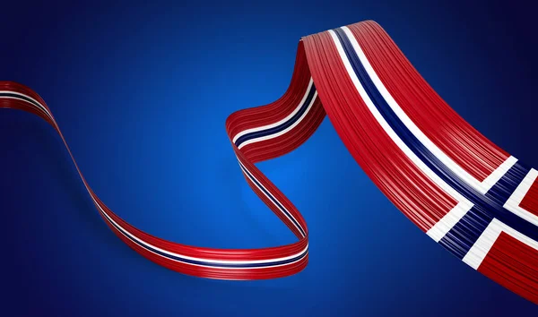 Flag Norway Country Waving Ribbon Flag Isolated Royal Blue Background — Stock Photo, Image
