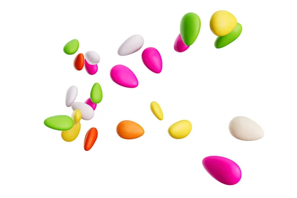 Colorful Almond Candies Sugar Coated Almond Candies Scattered White Background — Stock Photo, Image