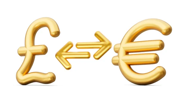 Golden Pound Euro Symbol Icons Money Exchange Arrows White Background — Stock Photo, Image