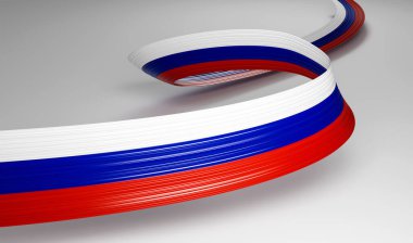 Rusya 'nın 3d Bayrağı 3d Dalgalı Parlak Rusya Kurdelesi Beyaz Arkaplanda, 3d illüstrasyon