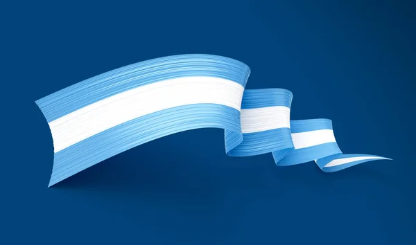 Bandeira Argentina Brilhante Acenando Fita Bandeira Isolado Fundo Azul Ilustração — Fotografia de Stock