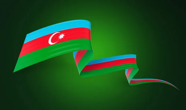 Bandeira Azerbaijão Fita Azerbaijão Brilhante Ondulada Isolada Fundo Verde Ilustração — Fotografia de Stock