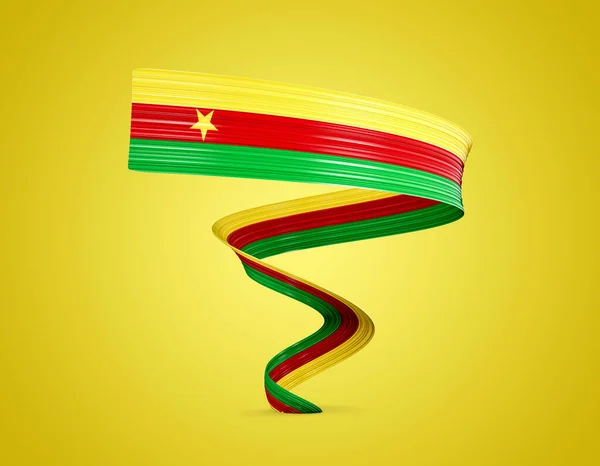Flag Cameroon Shiny Waving Flag Ribbon Isolated Yellow Background Illustration — 스톡 사진