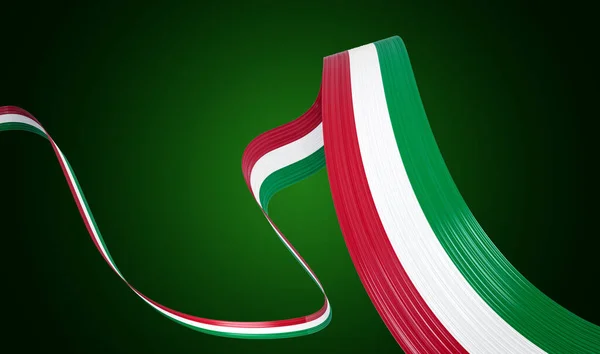 Bandeira Itália Bandeira Fita Acenar Isolada Fundo Verde Ilustração — Fotografia de Stock
