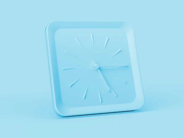 Horloge Murale Carrée Bleue Simple Cinq Quinze Quart Passé Fond — Photo