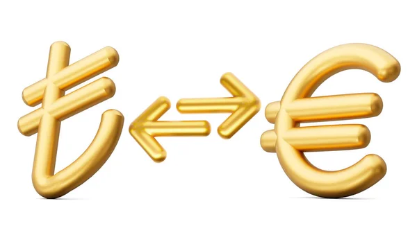 Golden Lira Euro Symbol Icons Money Exchange Arrows White Background — Stock Photo, Image