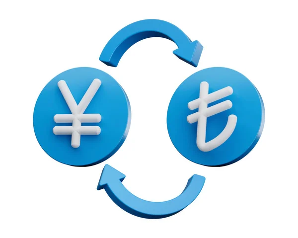 White Yen Και Lira Σύμβολο Στρογγυλεμένες Μπλε Εικόνες Βέλη Ανταλλαγής — Φωτογραφία Αρχείου