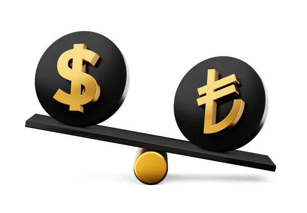 Golden Dollar Lira Symbol Rounded Black Icon Balance Weight Seesaw — 스톡 사진