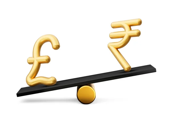 Golden Pound Rupee Symbool Pictogrammen Met Black Balance Weight Seesaw — Stockfoto