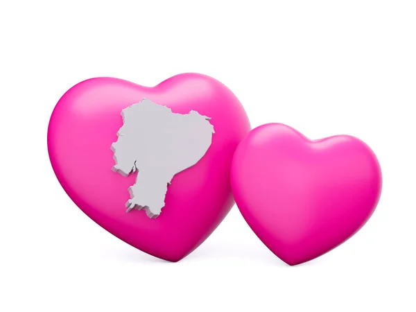 stock image 3d Shiny Pink Hearts With 3d White Map Of Ecuador Isolated On White Background, 3d illustration