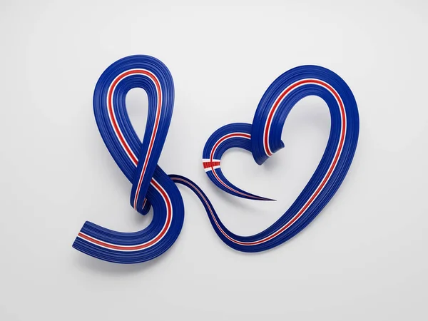 Flag Iceland Heart Shaped Shiny Wavy Awareness Ribbon Flag White — Stock Photo, Image