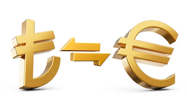 Golden Lira Euro Symbol Icons Money Exchange Arrows White Background — 스톡 사진