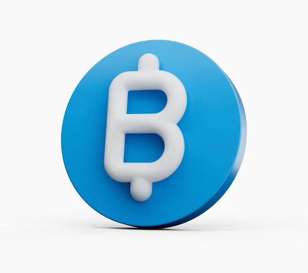 White Baht Symbol Rounded Shiny Blue Icon Isolated White Background — Stock Photo, Image
