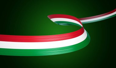3d İtalya Bayrağı 3d Dalgalı Parlak İtalya Kurdelesi Yeşil Arkaplanda İzole Edildi, 3d illüstrasyon
