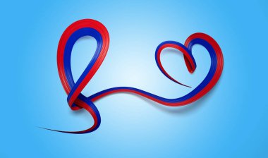 3d Filipinlerin Kalbi Şekilli Dalgalı Farkındalık Bayrağı Mavi Arkaplanda, 3d illüstrasyon