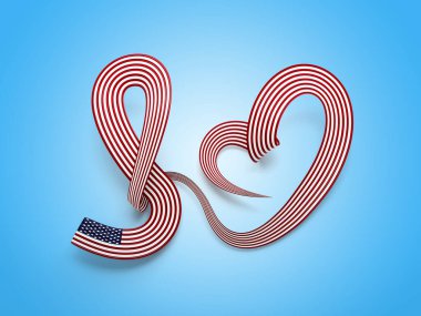 3D ABD Kalp Şeklinde Parlak Dalgalı Farkındalık Kurdelesi Mavi Arkaplanda 3D Görüntü