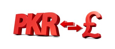 3d Kızıl Pakistan Rupisi ve Pound Sembol Para Takas Okları Beyaz Arkaplan 3d Görüntü