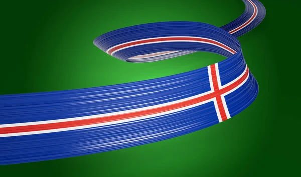 Flag Iceland Wavy Shiny Iceland Ribbon Isolated Green Background Illustration — Stock Photo, Image
