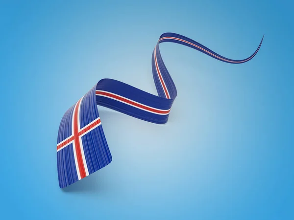Flag Iceland Wavy Shiny Iceland Ribbon Isolated Blue Background Illustration — Stock Photo, Image