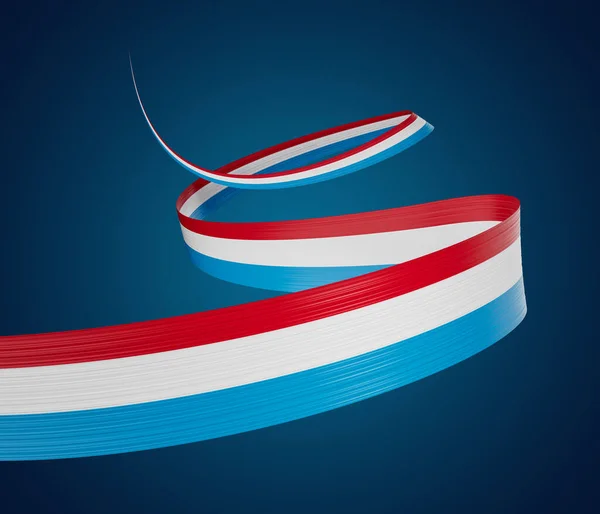 3D卢森堡国旗3D在蓝色背景下飘扬的条带旗 3D插图 — 图库照片